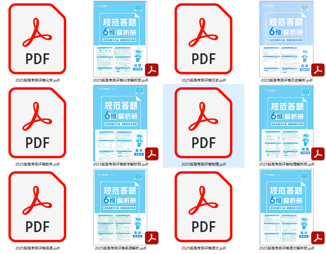 《高考测评卷》2025版+解析手册PDF电子版高清可打印